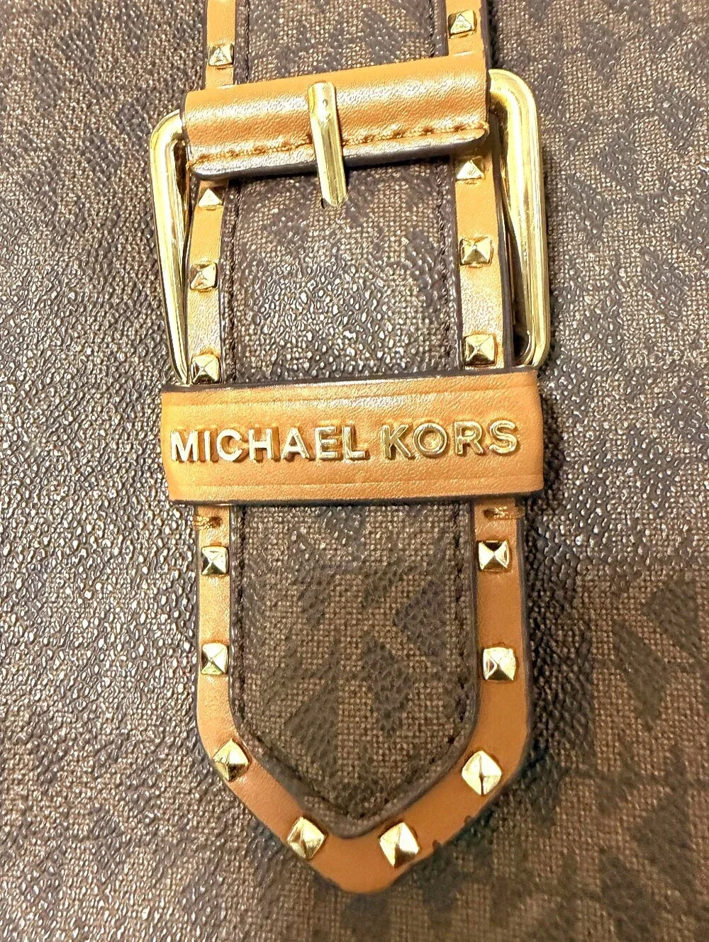 Michael Kors Brown & Tan Logo Buckle Shoulder Bag